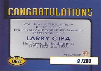 2002 TK Legacy Michigan Wolverines - Quarterback Club Autographs #QB22 Larry Cipa Back