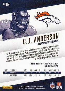 2017 Panini Prestige - Xtra Points Red #62 C.J. Anderson Back