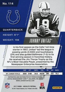 2017 Panini Absolute #114 Johnny Unitas Back