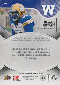 2017 Upper Deck CFL #97 Stanley Bryant Back