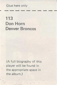 1971 NFLPA Wonderful World Stamps #113 Don Horn Back