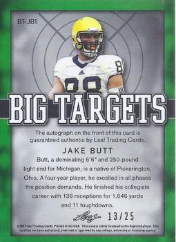 2017 Leaf Valiant - Big Targets Autograph Orange #BT-JB1 Jake Butt Back