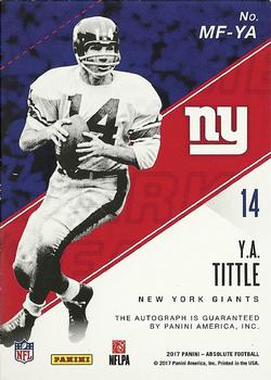 2017 Panini Absolute - Marks of Fame #MF-YA Y.A. Tittle Back
