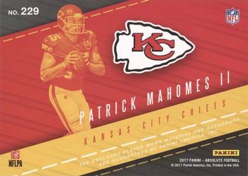 2017 Panini Absolute - Rookie Premiere Material Autographs Spectrum #229 Patrick Mahomes II Back