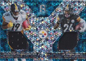 2017 Panini Spectra - Synced Swatches Neon Blue #8 JuJu Smith-Schuster / Le'Veon Bell Front