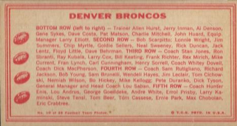 1968 Topps Test Team Patches - Team Photos #10 Denver Broncos Back