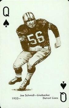1963 Stancraft Playing Cards - Green Backs #Q♠ Joe Schmidt Front