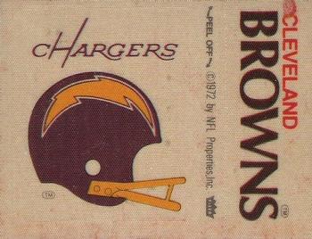 1975 Fleer Football Patches #NNO San Diego Chargers Helmet / Cleveland Browns Name Front