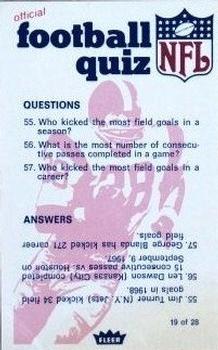 1972 Fleer Football Patches - Football Quiz #19 Questions 55-57 Front