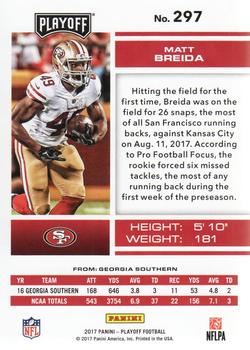 2017 Panini Playoff #297 Matt Breida Back