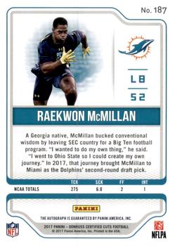 2017 Donruss Certified Cuts - Rookie Scripts Silver #187 Raekwon McMillan Back