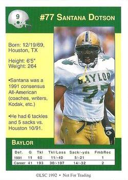 1992 Gridiron #9 Santana Dotson Back