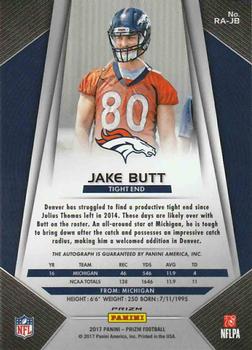 2017 Panini Prizm - Rookie Autographs Prizm #RA-JB Jake Butt Back