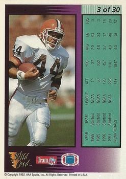 1992 Wild Card - Field Force Gold 20 Stripe #3 Tommy Vardell Back