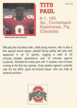 1992 Ohio State Buckeyes #6 Tito Paul Back