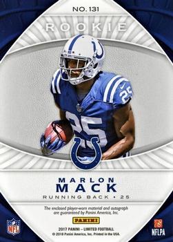 2017 Panini Limited - Gold Spotlight #131 Marlon Mack Back