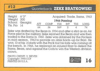 1990 Green Bay Packers 25th Anniversary #16 Zeke Bratkowski Back