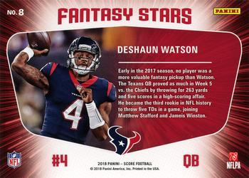 2018 Score - Fantasy Stars Red #8 Deshaun Watson Back