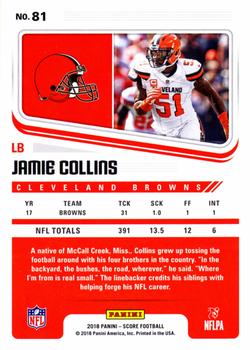 2018 Score - Red #81 Jamie Collins Back