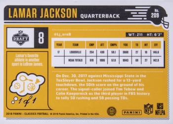 2018 Panini Classics - Premium Edition Full Name #209 Lamar Jackson Back