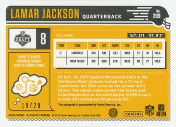 2018 Panini Classics - Premium Edition Significant Signatures Gold #209 Lamar Jackson Back