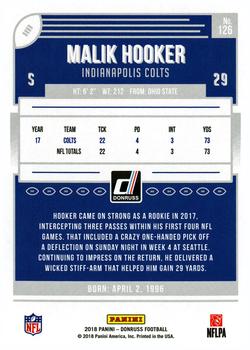 2018 Donruss #126 Malik Hooker Back