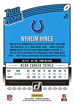 2018 Donruss #327 Nyheim Hines Back