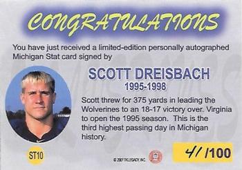 2002 TK Legacy Michigan Wolverines - M-Stat Autographs #ST10 Scott Dreisbach Back