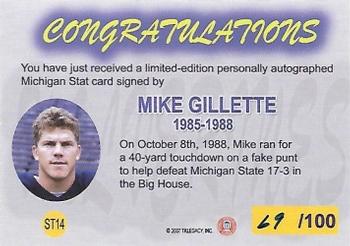 2002 TK Legacy Michigan Wolverines - M-Stat Autographs #ST14 Mike Gillette Back