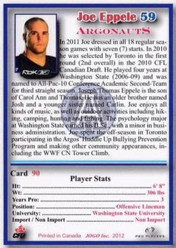 2012 JOGO CFLPA Pro Players #90 Joe Eppele Back