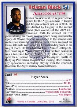 2012 JOGO CFLPA Pro Players #95 Tristan Black Back