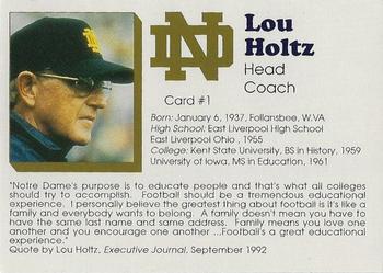 1992 Notre Dame Fighting Irish #1 Lou Holtz Back