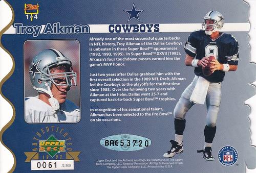 1997 Upper Deck Authenticated Navigating the Red Zone #1 Troy Aikman Back