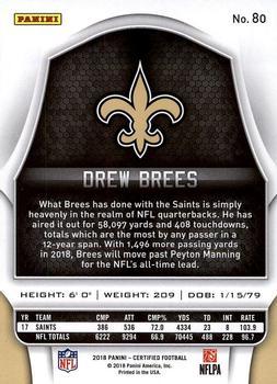 2018 Panini Certified - Mirror Orange #80 Drew Brees Back