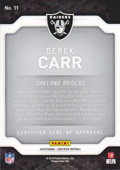 2018 Panini Certified - Certified Seal of Approval #11 Derek Carr Back