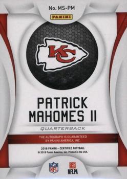 2018 Panini Certified - Mirror Signatures Blue #MS-PM Patrick Mahomes II Back