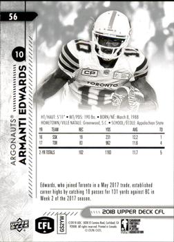 2018 Upper Deck CFL #56 Armanti Edwards Back