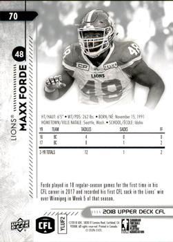 2018 Upper Deck CFL #70 Maxx Forde Back