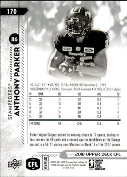 2018 Upper Deck CFL #170 Anthony Parker Back