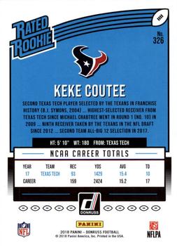 2018 Donruss - Press Proof Black #326 Keke Coutee Back