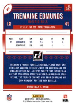 2018 Donruss - Press Proof Black #357 Tremaine Edmunds Back