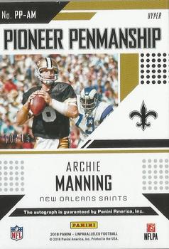 2018 Panini Unparalleled - Pioneer Penmanship Hyper #PP-AM Archie Manning Back