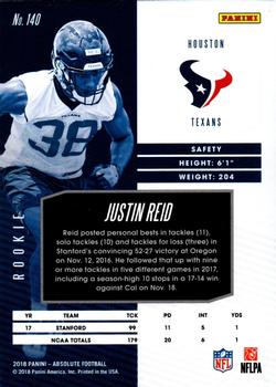 2018 Panini Absolute - Spectrum Gold #140 Justin Reid Back