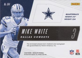 2018 Panini Absolute - Rookie Premiere Material Autos Five #184 Mike White Back