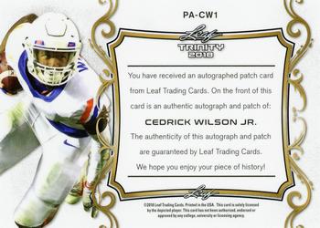 2018 Leaf Trinity - Patch Auto #PA-CW1 Cedrick Wilson Jr. Back