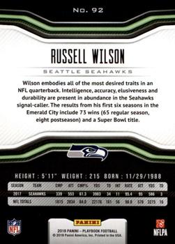 2018 Panini Playbook #92 Russell Wilson Back