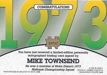 2003-09 TK Legacy Notre Dame Fighting Irish - National Championship Autographs #1973C Mike Townsend Back