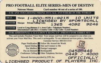 1997 Destiny Telecom Pro Football Elite Series Men of Destiny #46 Natrone Means Back