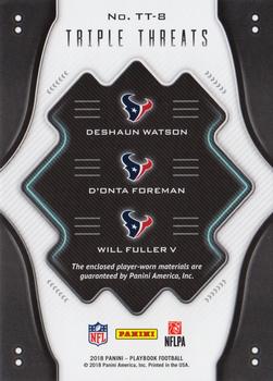 2018 Panini Playbook - Triple Threats Relics #TT-8 Will Fuller V / D'Onta Foreman / Deshaun Watson Back