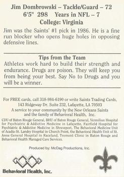 1992 McDag New Orleans Saints #NNO Jim Dombrowski Back